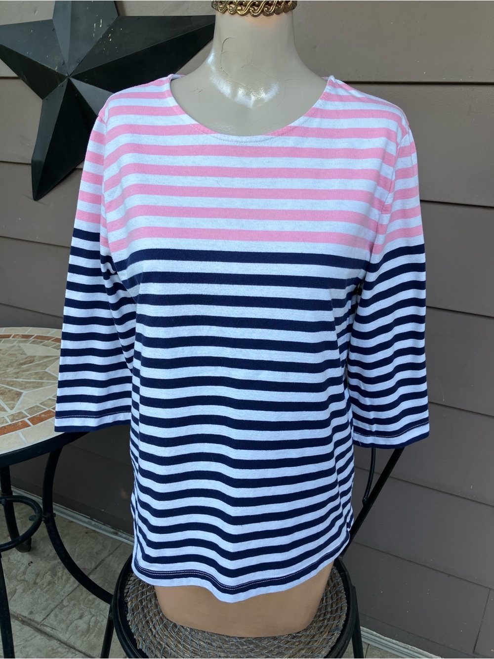 💥 3 for $15 Southern Lady Pink and Navy Striped Boatneck Top